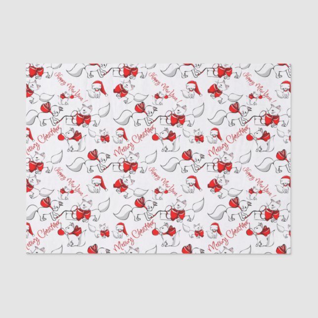 Cute Meowy Christmas Kitties Tissue Paper (Front)