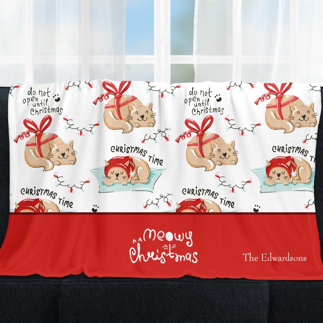 Cute Meowy Christmas Kitty Cat Pattern Fleece Blanket (Creator Uploaded)
