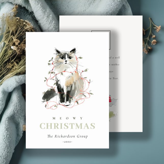 Cute Meowy Christmas Light Cat Corporate Logo Holiday Card (Creator Uploaded)