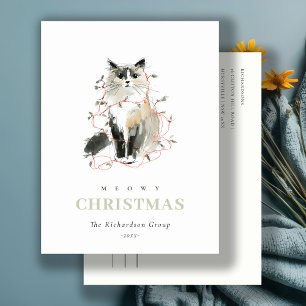 Cute Meowy Christmas Lights Cat Corporate Logo Holiday Postcard