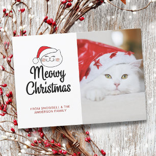 Cute Meowy Christmas Photo Pet Cat Holiday Card