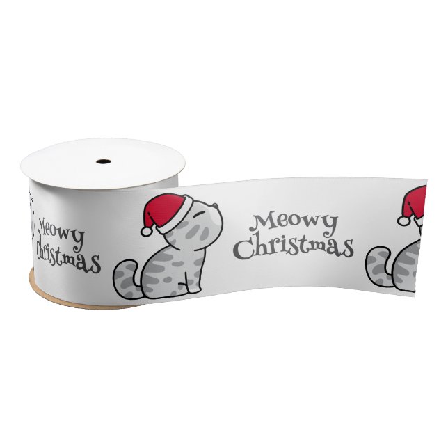 Cute Meowy Christmas Santa Cats Satin Ribbon (Spool)