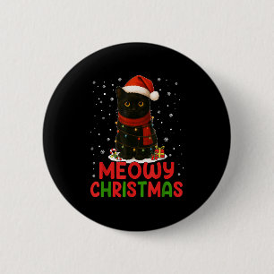 Cute Meowy Christmas Santa Hat Funny Black Cat Men 6 Cm Round Badge