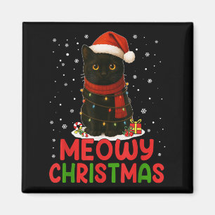 Cute Meowy Christmas Santa Hat Funny Black Cat Men Magnet