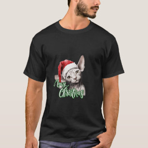 Cute Meowy Christmas Sphynx Cat Tilt Head With San T-Shirt