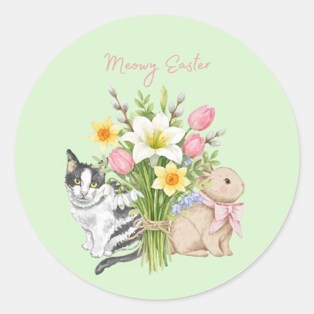 Cute Meowy Easter Cat Classic Round Sticker (Front)