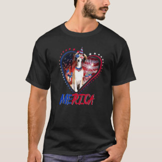 Cute Merica Borzoi & Usa Flag Sunglasses 4th Of Ju T-Shirt