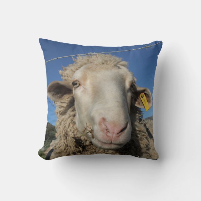 Cute Merino Sheep Head Animal Cushion (Front)
