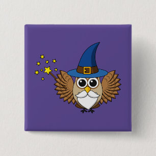 Cute Merlin the Wizard Owl Cartoon 15 Cm Square Badge