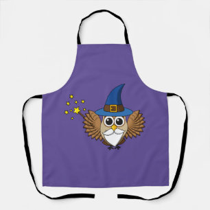 Cute Merlin the Wizard Owl Cartoon Apron