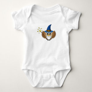 Cute Merlin the Wizard Owl Cartoon Baby Bodysuit