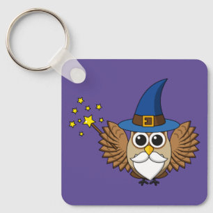 Cute Merlin the Wizard Owl Cartoon Key Ring