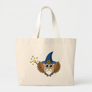 Cute Merlin the Wizard Owl Cartoon Large Tote Bag