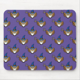 Cute Merlin the Wizard Owl Cartoon Mouse Pad