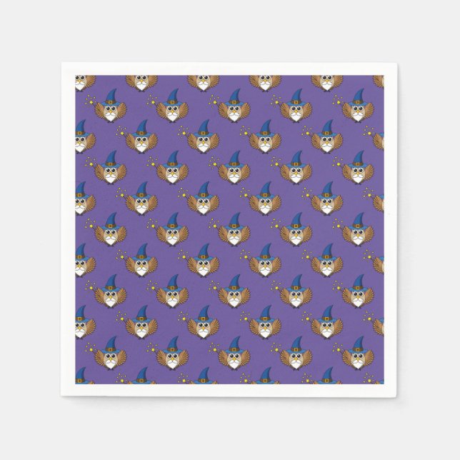Cute Merlin the Wizard Owl Cartoon Napkin (Front)
