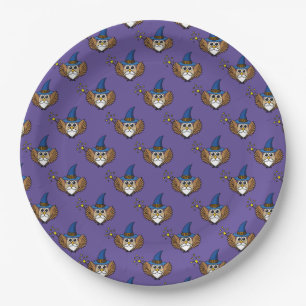 Cute Merlin the Wizard Owl Cartoon Paper Plate