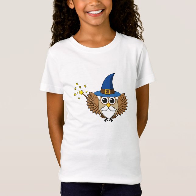 Cute Merlin the Wizard Owl Cartoon T-Shirt (Front)