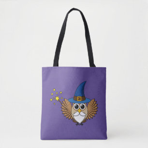 Cute Merlin the Wizard Owl Cartoon Tote Bag
