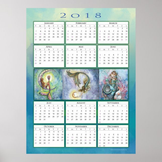 Cute Mermaid 2018 Calendar Poster (Front)