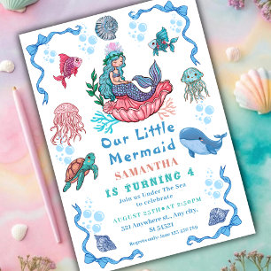 Cute Mermaid 4th Birthday girl Invitation