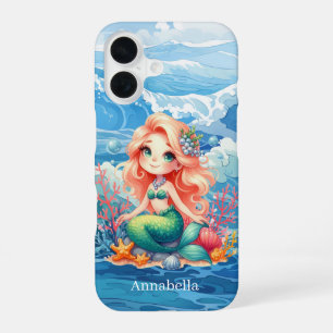 Cute Mermaid add name iPhone 16 Case