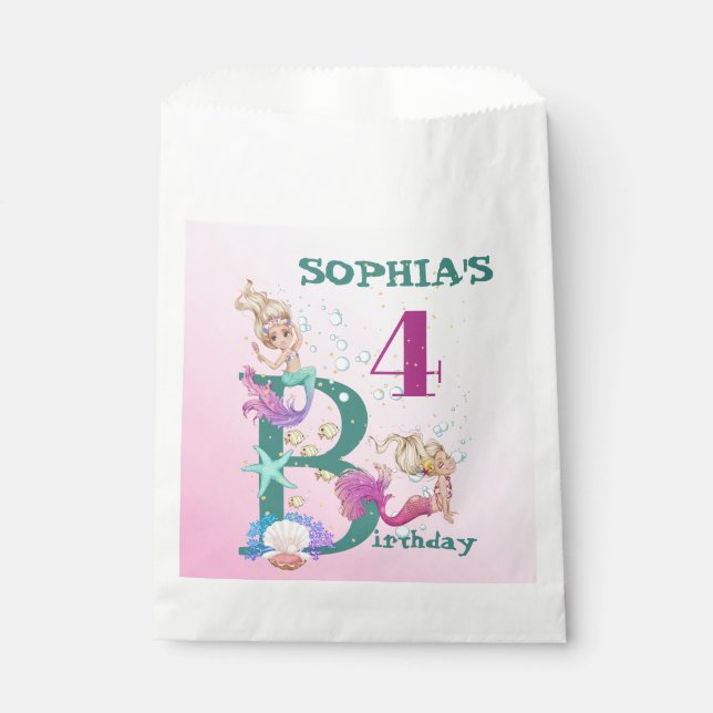 Cute Mermaid Age Pink Blue Favour Bags (Front)