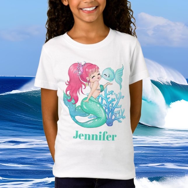 Cute mermaid and fish add name t-shirt (Creator Uploaded)