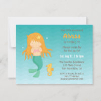 Cute Mermaid And Sea Horse Girls Birthday Party