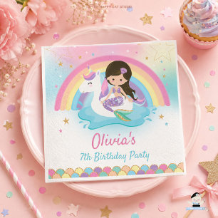 Cute Mermaid and Unicorn Pool Birthday Party Napkin