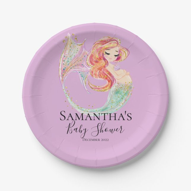 CUTE MERMAID BABY SHOWER PAPER PLATES (Front)