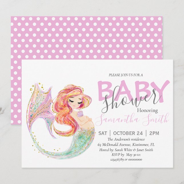 CUTE MERMAID BABY SHOWER Under the sea Announcement (Front/Back)