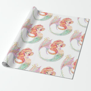 CUTE MERMAID BABY SHOWER  WHITE Wrapping Paper