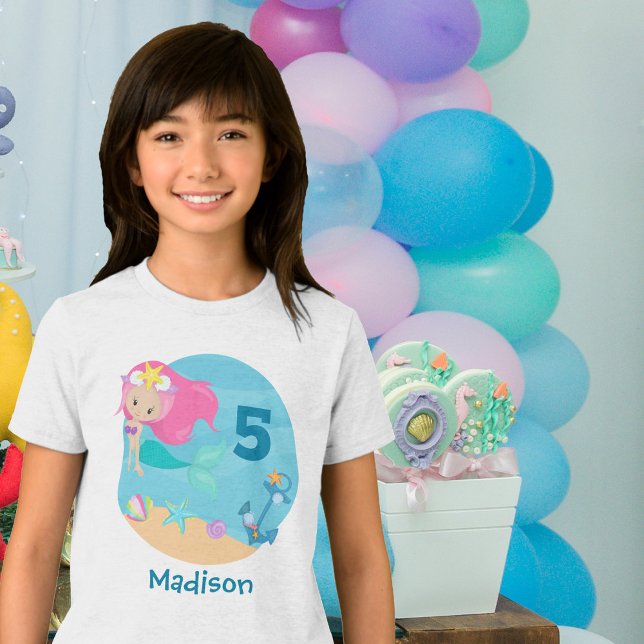 Cute Mermaid Beach Birthday Party Custom Girls Tri-Blend Shirt (Creator Uploaded)