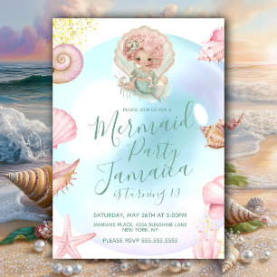 Cute Mermaid Beach Birthday Party  Invitation