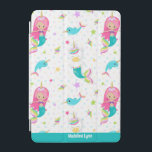 Cute Mermaid Beach Girl Personalised Kids iPad Mini Cover<br><div class="desc">Adorable mermaid and ocean narwhal kids iPad case with a cute beach girl pattern. Features a pretty pink haired mermaid and a beautiful unicorn mermaid swimming with narwhals. Girly iPad cover for your elementary school child.</div>