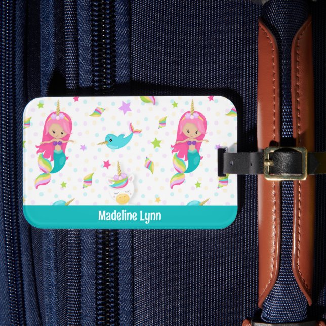 Cute Mermaid Beach Girl Personalised Kids Luggage Tag (Front Insitu 4)