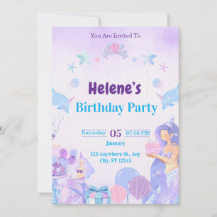 Cute Mermaid Birthday girl Invitation