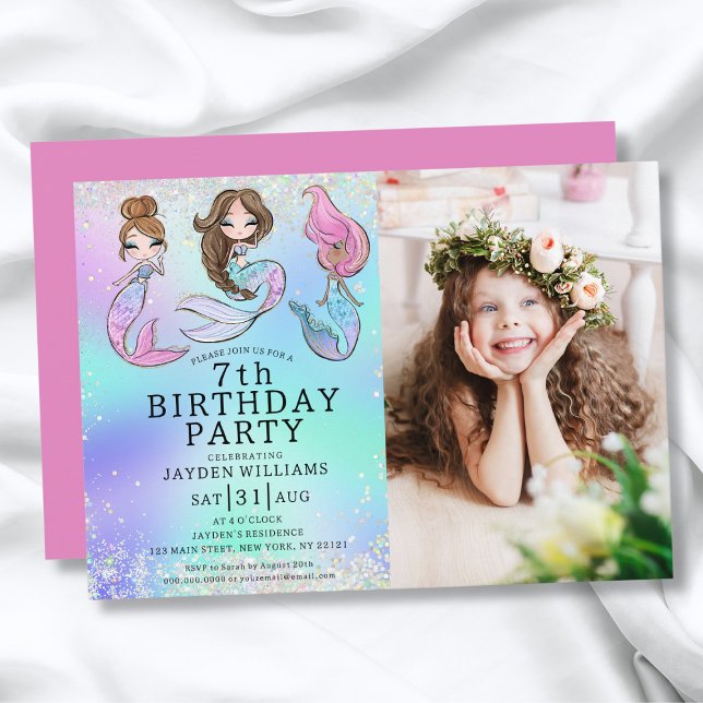 Cute Mermaid Birthday Girl Photo Invitation (Creator Uploaded)