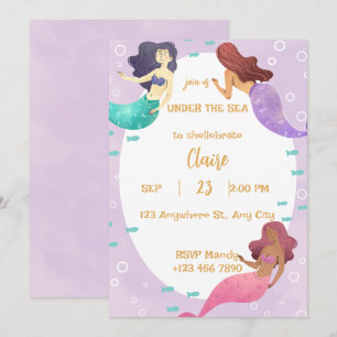 Cute Mermaid Birthday Invitation
