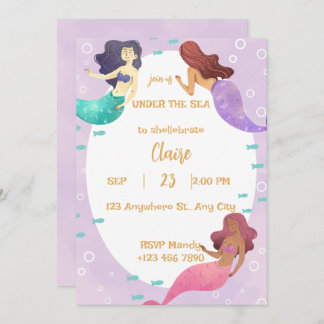 Cute Mermaid Birthday Invitation