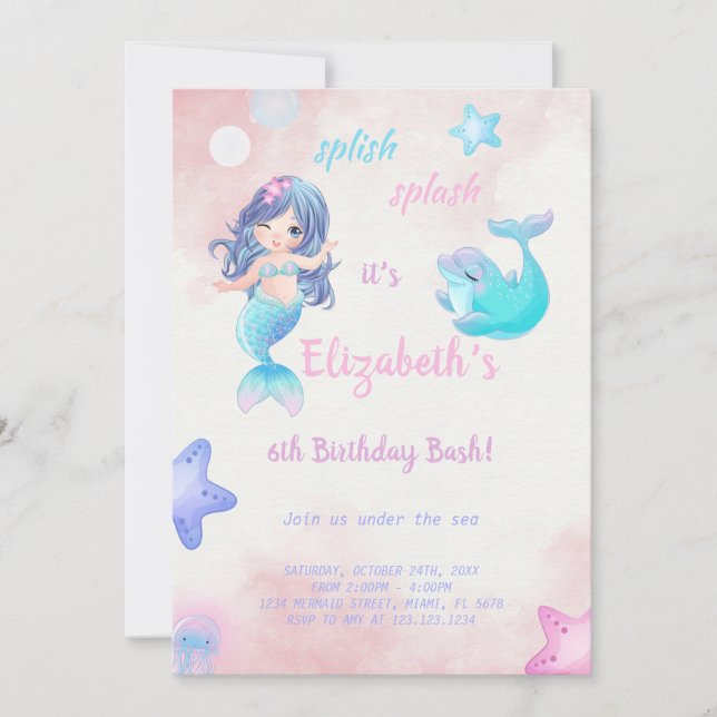 Cute Mermaid Birthday Invitation (Front)