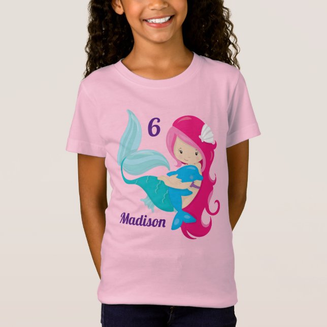 Cute Mermaid Birthday Party Custom Kids T-Shirt (Front)