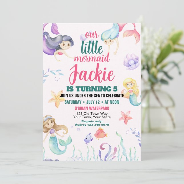 Cute Mermaid Birthday Party Invitation (Standing Front)