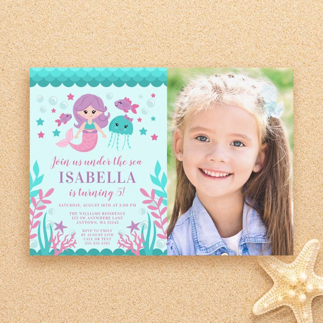 Cute Mermaid Birthday Party Photo Invitation (Creator Uploaded)