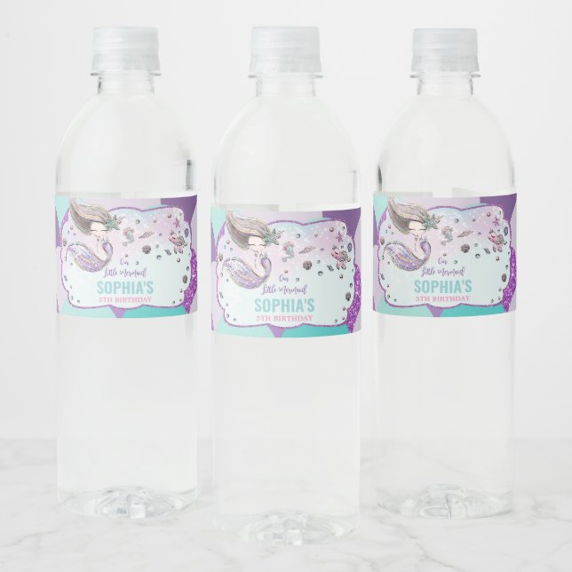 Cute Mermaid Birthday Party Under the Sea Favour Water Bottle Label (Bottles)