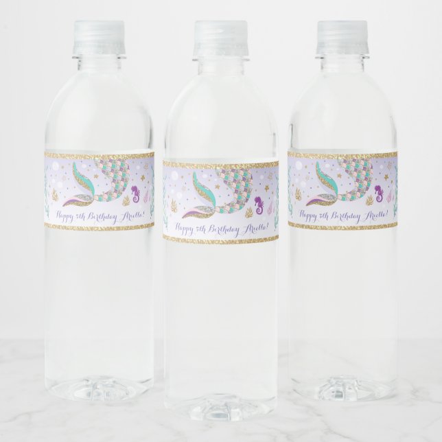 Cute Mermaid Birthday Under the Sea Party Favours Water Bottle Label (Bottles)