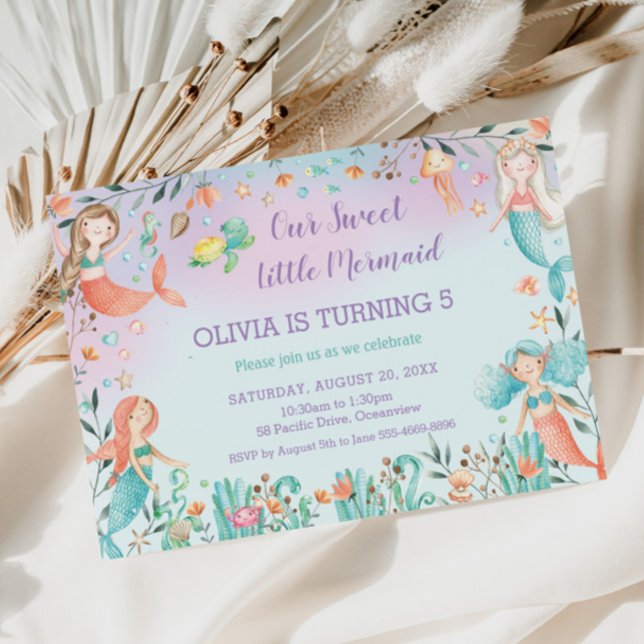 Cute Mermaid Birthday Under the Sea Pool Party Invitation (Creator Uploaded)