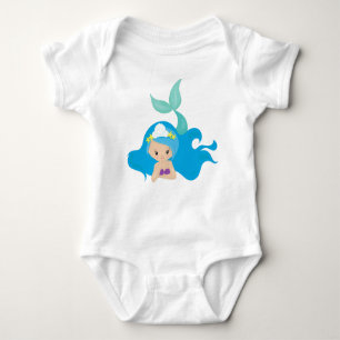 Cute Mermaid, Blue Hair, Little Mermaid, Starfish Baby Bodysuit
