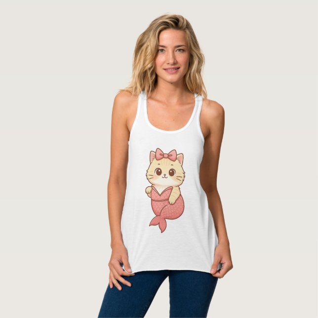 Cute Mermaid Cat Sticker Singlet (Front Full)