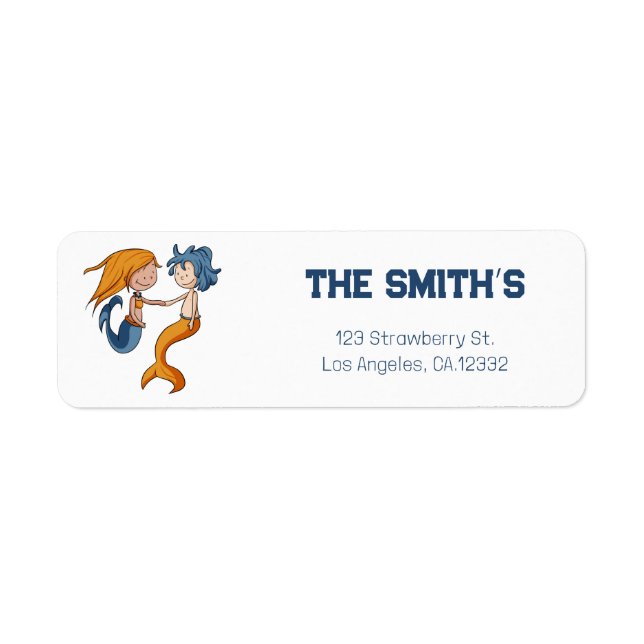 Cute Mermaid Couple Return Address Label (Front)